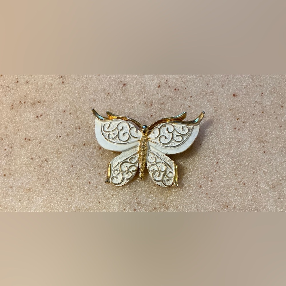 Gold and White Butterfly Pin